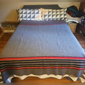 Pendleton Wool Gray Blanket with Red and Yellow Stripes